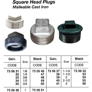 730634 SQUAREHEADPLUG,SCREWED,MALLEABLECASTIRON,GALV,1/2