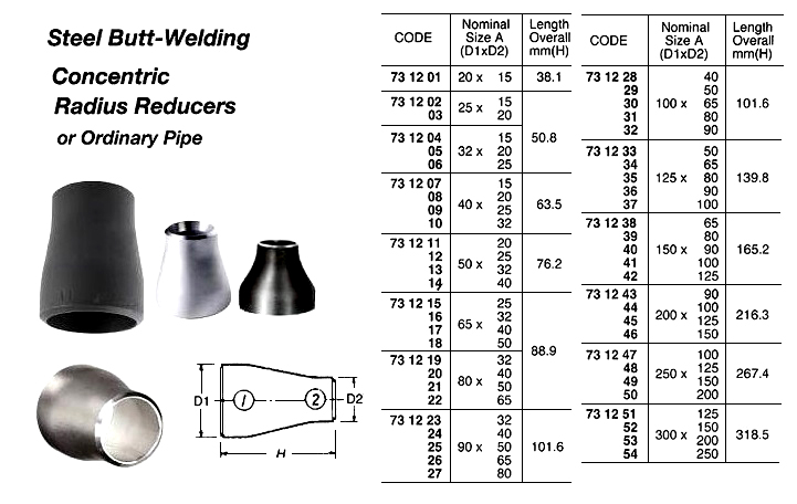 731251 STEELBUTT-WELDINGCONCENTRICRADIUSREDUCER,SGP,300x125A