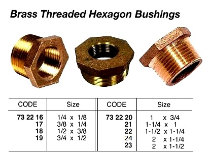 732223 BRASSTHREADEDHEXAGONBUSHING,2x1-1/2