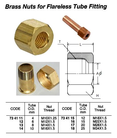 734117 BRASSNUTFORFLARELESSTUBEFITTING,20MM