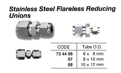 734406 ST.STEELFLARELESSREDUCINGUNIONTHREADED,6MMx8MM