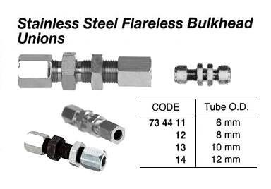 734412 ST.STEELFLARELESSBULKHEADUNIONTHREADED,8MM