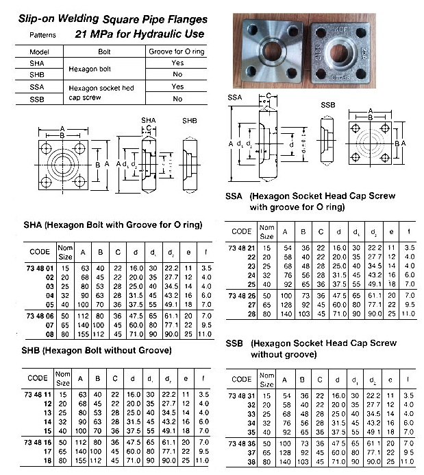 734802 SLIP-ONWELDING,SQUAREPIPEFLANGE,21MPAFORHYD.USE,SHA(HEX.BOLTWITHGROOVEFORORING)20A