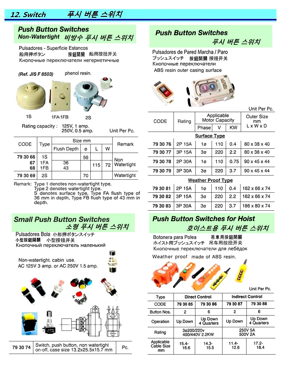 793076 PUSHBUTTONSWITCH,SURFACETYPE,2-POLE110V15A