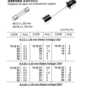 793650 GLASSTUBEFUSE,250V2AMPDIA6.35xL30MM