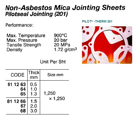 811265 NON-ASBESTOSMICAJOINTINGSHEETS,PILOT-THERMJOINTINGPILOTSEAL201,1.3Tx1250x1250MM