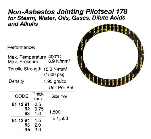 811295 NON-ASBESTOSJOINTINGPILOTSEAL#178,2.0Tx1500x1500MM