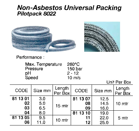 811308 NON-ASBESTOSUNIVERSALPACKING,PILOTPACK8022,14.5MMx10MTR