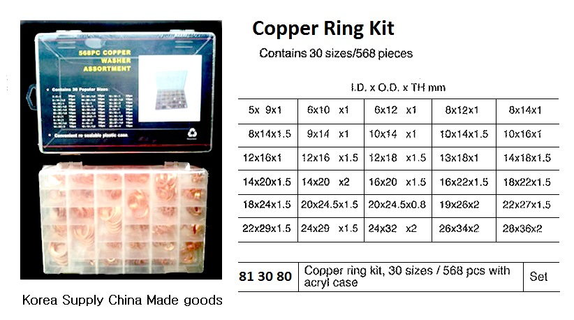 813080 COPPERRINGKIT,30SIZES/568PCSINACRYLCASE