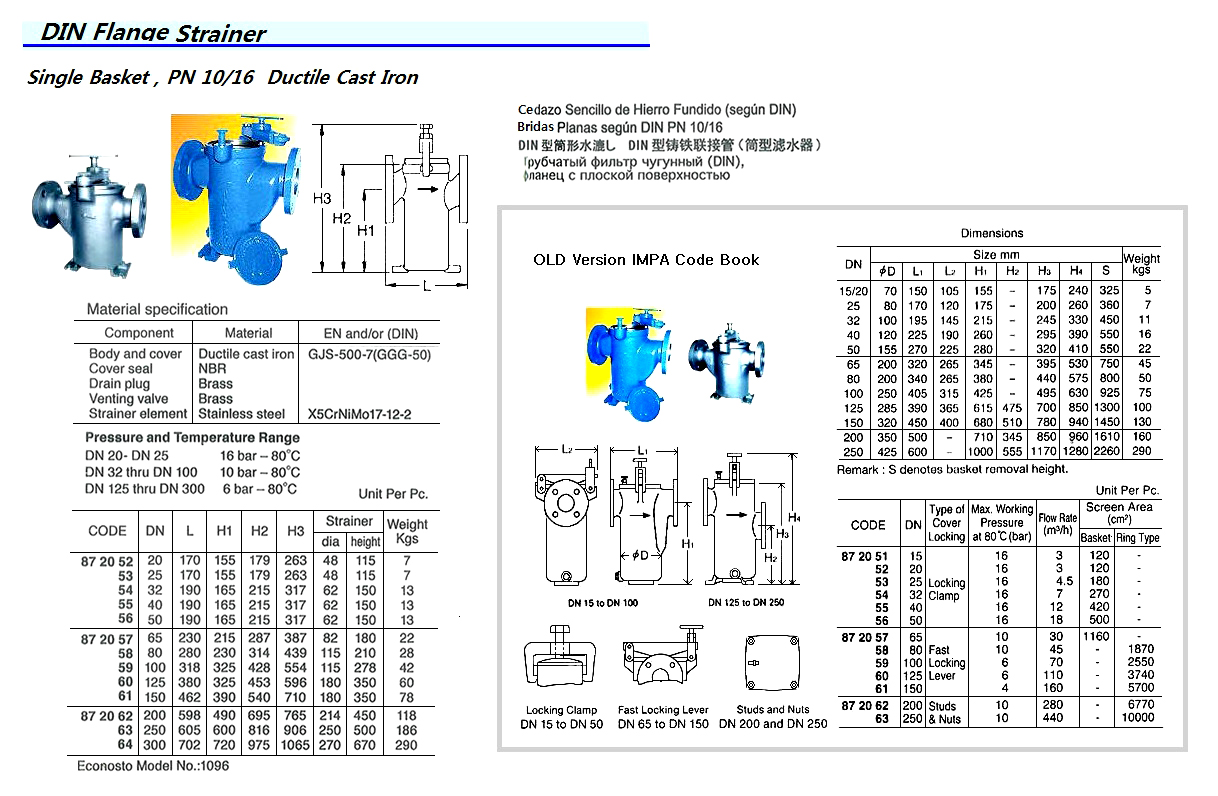 872056 SINGLEBASKETSTRAINER(DIN),CASTIRON,BOTHFLANGEDEND,PN10/16,DN50,#1096TYECONOSTO